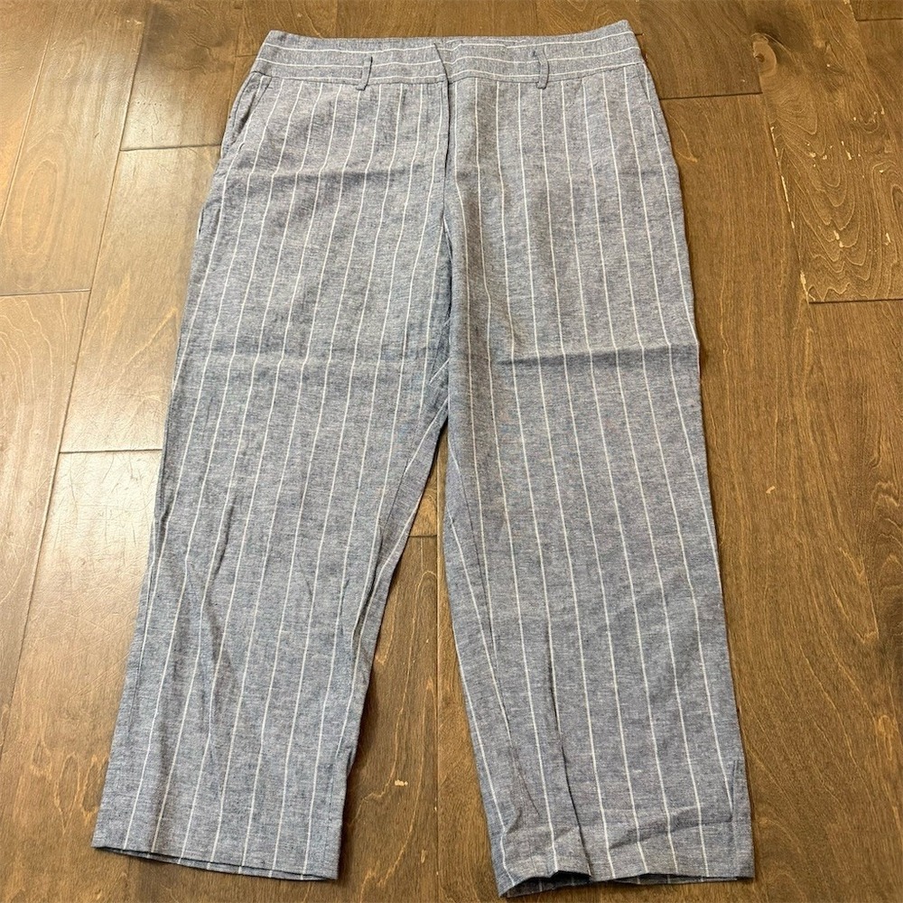 DKNY Dress Pants Womens Size 14 Blue White Pinstripe Straight Leg Workwear